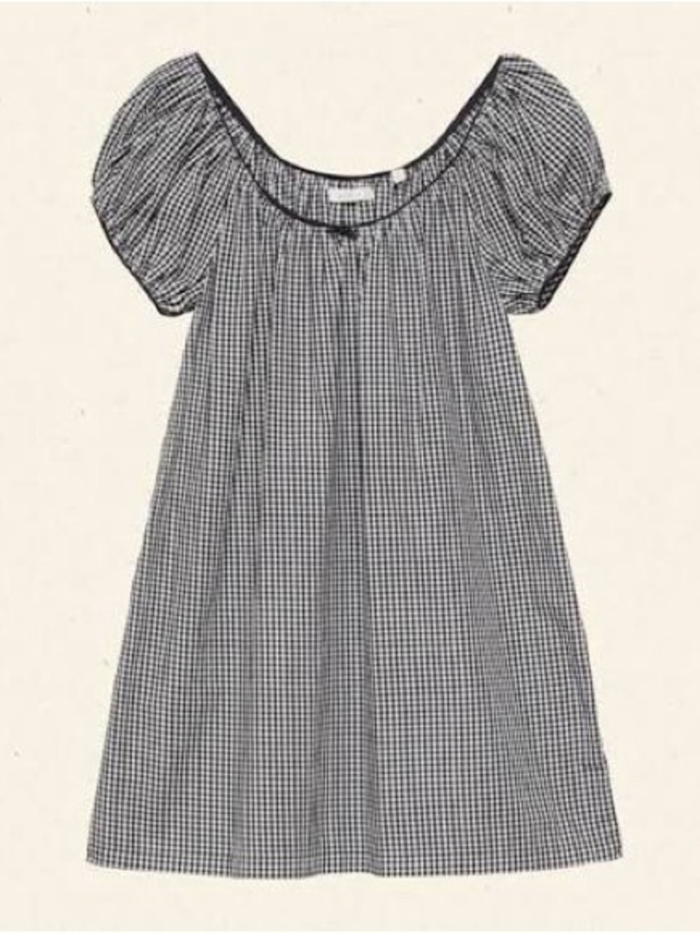 Doen Black and White Gingham Puff-Sleeve Dress